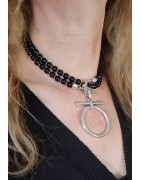 Sautoir Jade Lidia en Agate Noire et Pendentif en Métal Argenté ATELIER BLOW BIJOUX