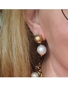 Boucles d'Oreilles Milë Mila Perle Blanche et Perle Boule Dorée MILË MILA