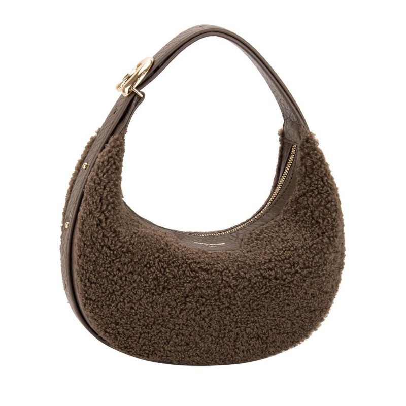 Sac Porte Epaule Forme Croissant Fourrure Teddy Chocolat ou Blanc Cassé DAVID JONES