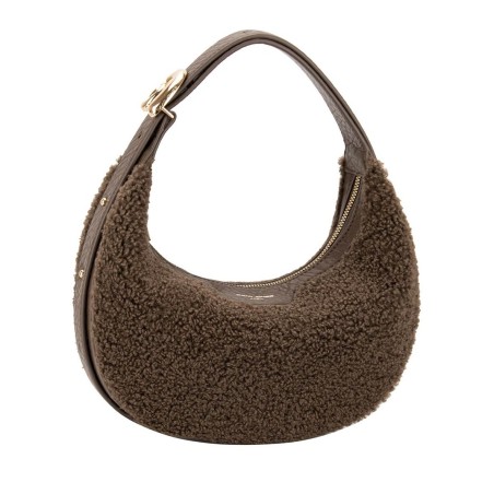 Sac Porte Epaule Forme Croissant Fourrure Teddy Chocolat ou Blanc Cassé DAVID JONES