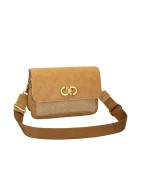 Sac Bandoulière Ocre Clair ou Chocolat Effet Daim et Tissus DAVID JONES