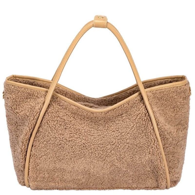Sac Cabas Fourrure Teddy Camel ou Chocolat DAVID JONES