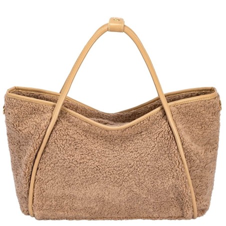 Sac Cabas Fourrure Teddy Camel ou Chocolat DAVID JONES