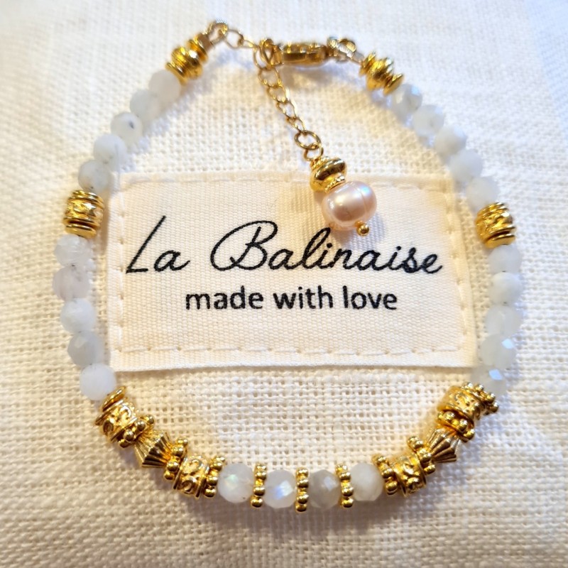 Bracelet Eva Pierre de Lune, ou Rhodochrosite LA BALINAISE