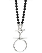 Sautoir Jade Lidia en Agate Noire et Pendentif en Métal Argenté ATELIER BLOW BIJOUX