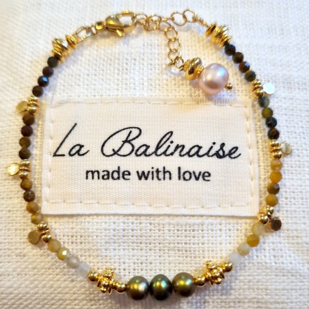 Bracelet  Asana en Peitersite  et Perles Fines LA BALINAISE