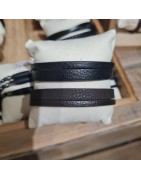 Bracelet Cuir Plat Deux Rangs Homme SABLE CHAUD