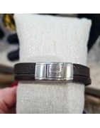 Bracelet Cuir Plat Deux Rangs Homme SABLE CHAUD