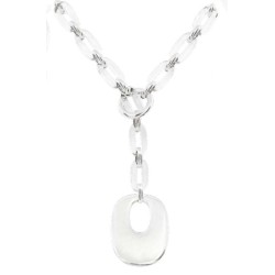 Collier Argenté Forme Y Vere Gala en Résine Transparente et Pendentif en Métal Argenté ATELIER BLOW BIJOUX