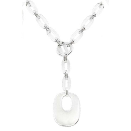 Collier Argenté Forme Y Vere Gala en Résine Transparente et Pendentif en Métal Argenté ATELIER BLOW BIJOUX