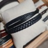 Bracelet Homme Cuir Tressé et Plat Triple Rang Noir SABLE CHAUD
