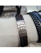 Bracelet Homme Cuir Tressé et Plat Triple Rang Noir SABLE CHAUD