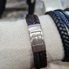 Bracelet Homme Cuir Tressé et Plat Triple Rang Noir SABLE CHAUD