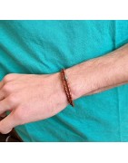 Bracelet Homme Cuir Tressé Double Tour Fin et Elément Acier Sable Chaud SABLE CHAUD