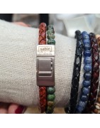 Cuir Double Rang Tressé et Pierres Naturelles Homme SABLE CHAUD