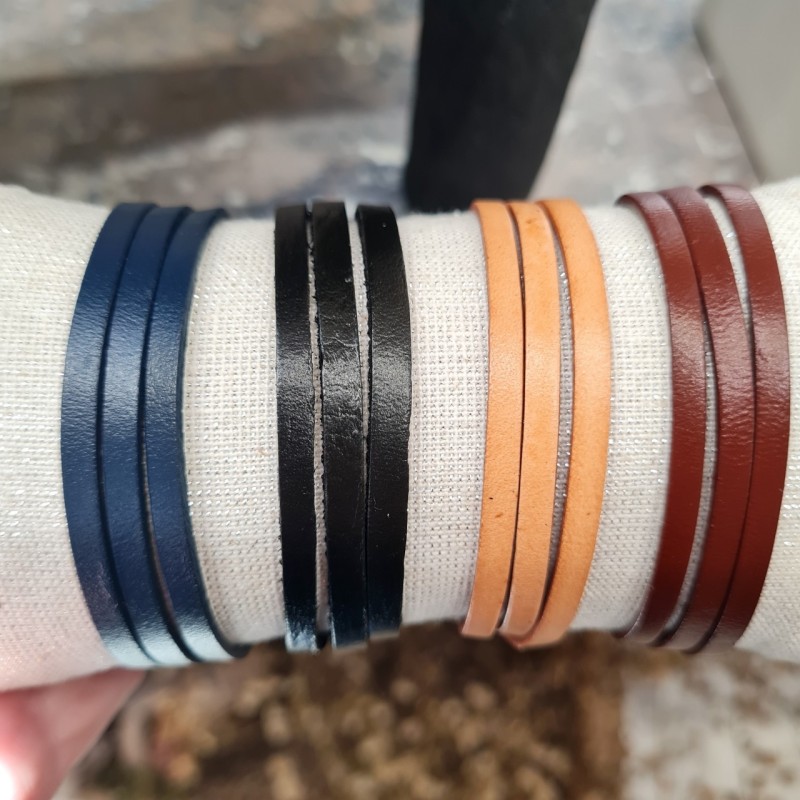 Bracelet Cuir Plat Triple Tour Homme SABLE CHAUD