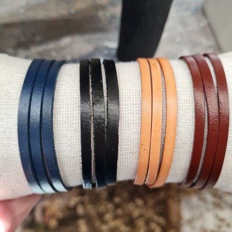 Bracelet Cuir Plat Triple Tour Homme SABLE CHAUD