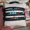 Bracelet Cuir Double Rang Tressé et Pierres Naturelles Noires et Bleues Homme SABLE CHAUD