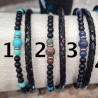 Bracelet Cuir Double Rang Tressé et Pierres Naturelles Noires et Bleues Homme SABLE CHAUD