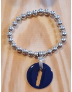 Bracelet Élastiqué Bianca Perles Argentées et Breloque en  Résine Bleue Marine
