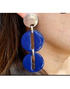 Boucles d'Oreilles Bianca Twin Métal Argenté et Résine Bleue Marine ATELIER BLOW BIJOUX