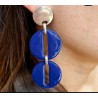 Boucles d'Oreilles Bianca Twin Métal Argenté et Résine Bleue Marine ATELIER BLOW BIJOUX