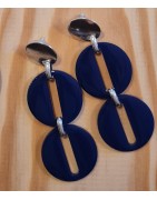 Boucles d'Oreilles Bianca Twin Métal Argenté et Résine Bleue Marine ATELIER BLOW BIJOUX