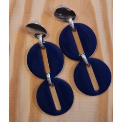 Boucles d'Oreilles Bianca Twin Métal Argenté et Résine Bleue Marine ATELIER BLOW BIJOUX