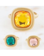 Bague en Acier Doré et Cristal Carré, Réglable BOHM