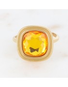 Bague en Acier Doré et Cristal Carré, Réglable BOHM