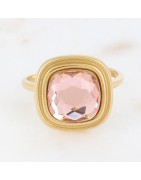 Bague en Acier Doré et Cristal Carré, Réglable BOHM