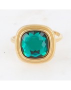 Bague en Acier Doré et Cristal Carré, Réglable BOHM