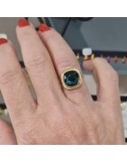 Bague en Acier Doré et Cristal Carré, Réglable BOHM