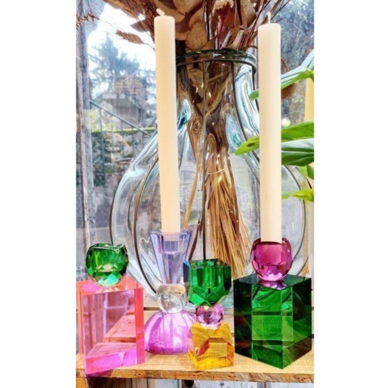 Bougeoir Pop Art Cristal,  Vert et Rose J LINE by JOLIPA