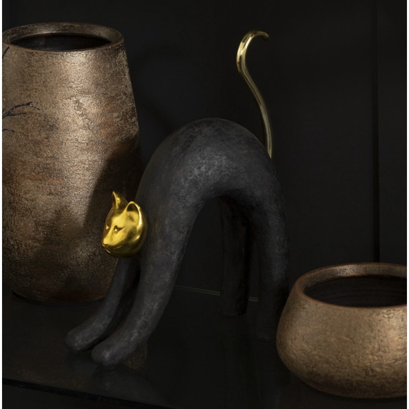 Figurine Chat Noir et Doré, Style Moderne en Résine J LINE by JOLIPA
