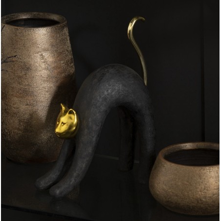 Figurine Chat Noir et Doré, Style Moderne en Résine J LINE by JOLIPA