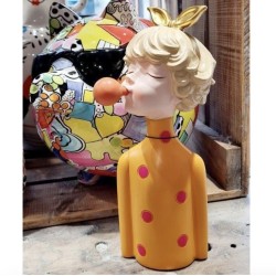 Figurine Buste Résine, Pop Art, Fille au Bubble Gum J LINE by JOLIPA