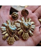 Grandes Boucles d'Oreilles Coeur Ex-Voto en Acier Doré BOHM