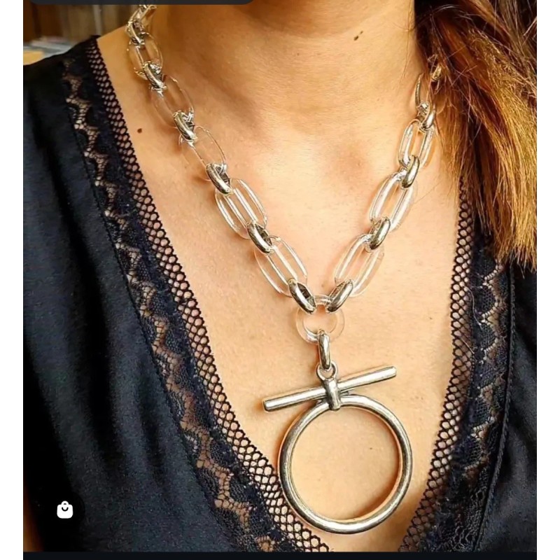 Collier Argenté Vere Lidia en Résine Transparente et Pendentif en Métal Argenté ATELIER BLOW BIJOUX