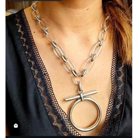 Collier Argenté Vere Lidia en Résine Transparente et Pendentif en Métal Argenté ATELIER BLOW BIJOUX