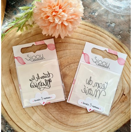 Pochette de 5 Lovely Tatoo pour EVG et EVJF, Team du Marié, Team de la Mariée, Tatouages Ephémères SIOOU