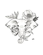 Pochette de 5 Lovely Tattoo Tête d'Eléphant  Fleurie Tatouages Ephémères SIOOU
