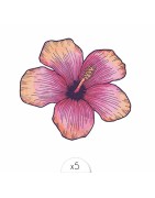 Pochette de 5 Lovely Tatoo Fleur d'Hibiscus Colorée Tatouages Ephémères SIOOU