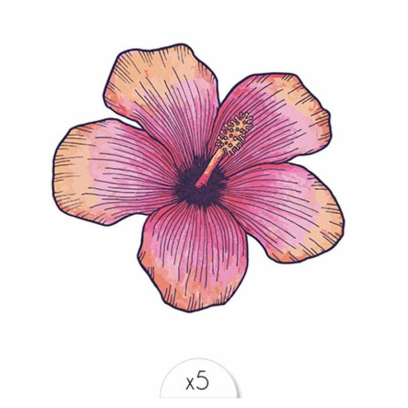 Pochette de 5 Lovely Tatoo Fleur d'Hibiscus Colorée Tatouages Ephémères SIOOU