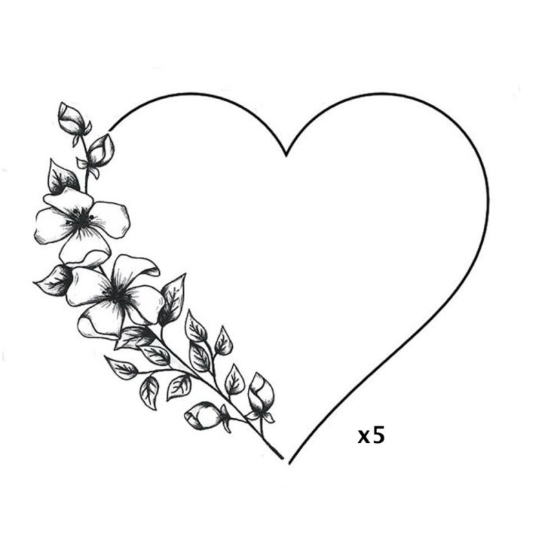Pochette de 5 Lovely Tatoo Coeur Fleuri Tatouages Ephémères SIOOU