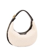 Sac Porte Epaule Forme Croissant Fourrure Teddy Chocolat ou Blanc Cassé DAVID JONES