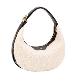 Sac Porte Epaule Forme Croissant Fourrure Teddy Chocolat ou Blanc Cassé DAVID JONES