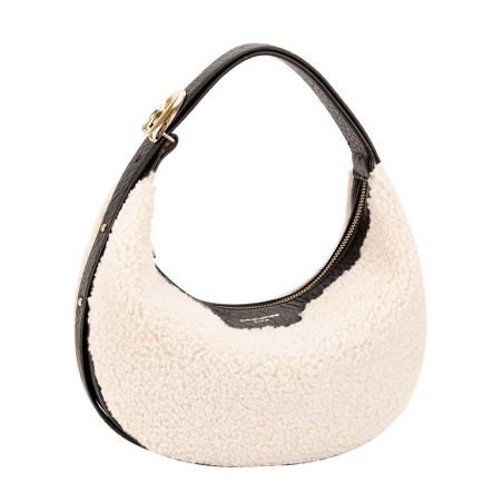 Sac Porte Epaule Forme Croissant Fourrure Teddy Chocolat ou Blanc Cassé DAVID JONES