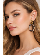 Boucles d'oreilles dorées pendantes ovale en résine léopard