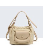 Sac à main Forme Bourse effet cuir et toile, Bleu Ciel, Blanc Cassé ou Vert Anis DAVID JONES